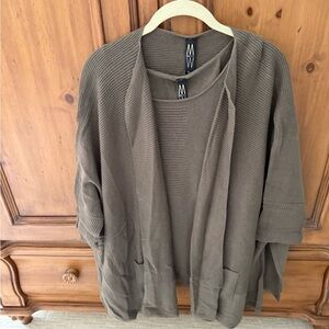 MarlaWynne Olive / Taupe Cardigan & Tank Sweater set